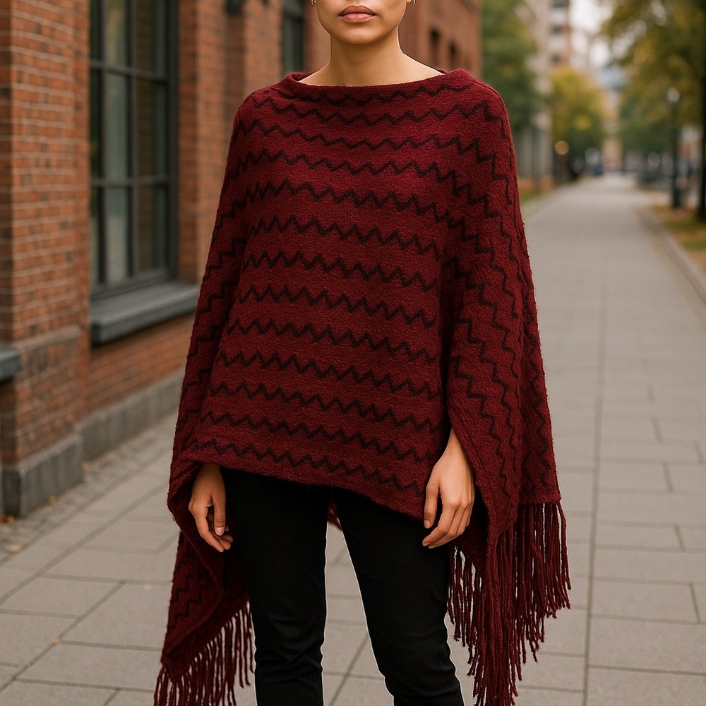 BURGUNDY PONCHO One Size - Picture 6 of 7